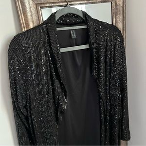 Forever 21 Black Sequin Open-Front Kimono